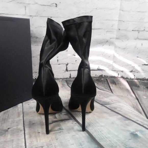 TONY BIANCO BLACK STRETCH SATIN DAVIS BOOTIES 4" HEEL SIZE 9.5 NIB - Picture 12 of 13